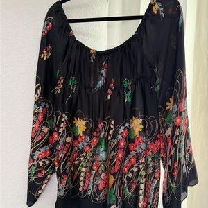 Anna Sui Black Floral Blouse